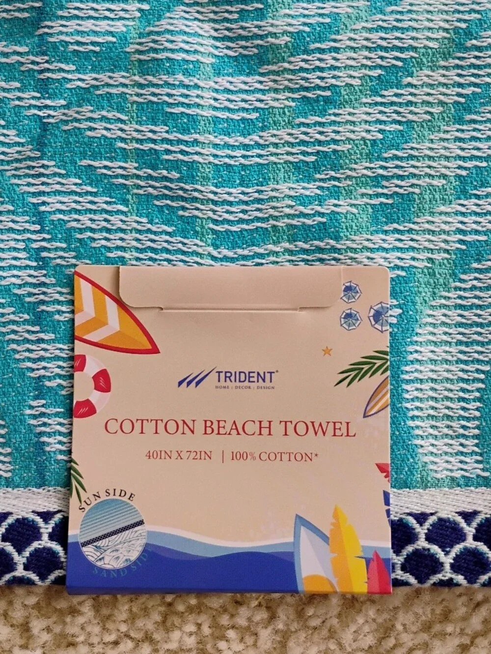 Pair Trident Turtle Tide Reversible Fouta Beach Towel 100% Cotton Sun Sand 40x72